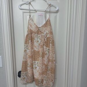 Pink Lily Tan and White Sleeveless Sundress